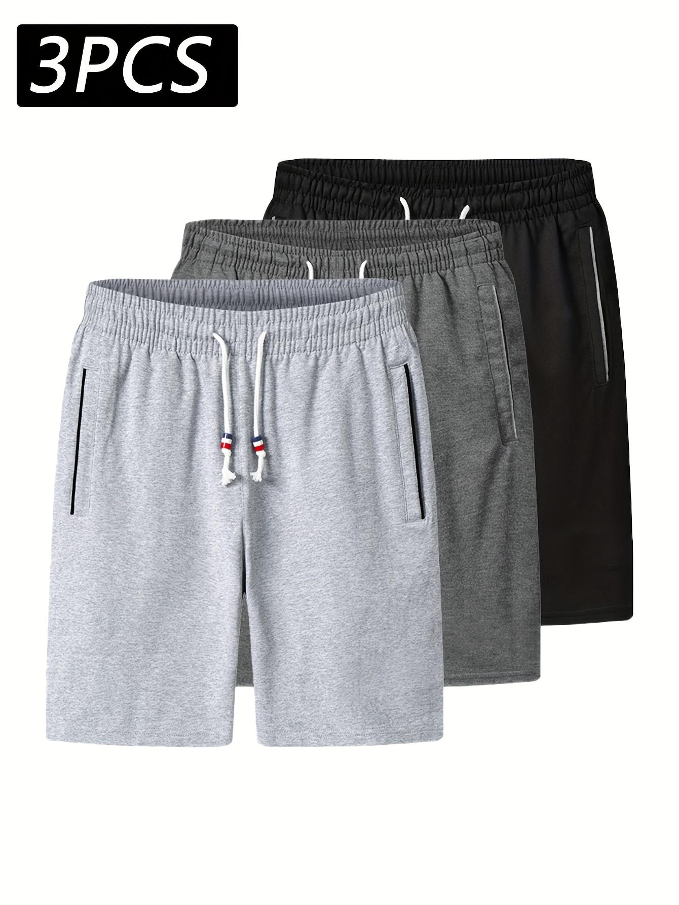 Men’s solid-color drawstring shorts, 3-pack — athletic joggers for outdoor running and casual travel pants
