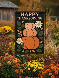 Happy Thanksgiving Garden Flag, Fall Pumpkin Yard Decor, Autumn Outdoor Porch Banner, Seasonal Harvest Lawn Decoration, Thankful Flag