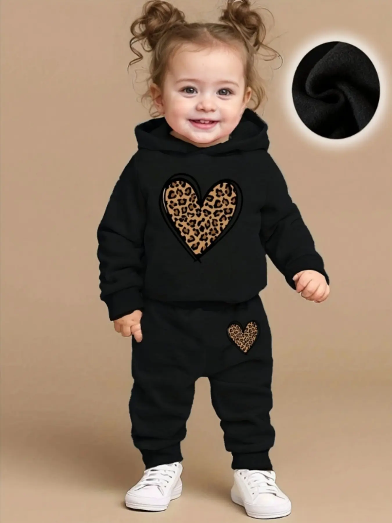Spring Autumn Kids Toddler Heart Print Fleece Long Sleeve Sweatshirt and Pants Set, Casual Two-Piece Toddler Outfit for Girls, Comfortable, Cute, Cozy and Stylish, Toddler Style, Baby Clothes Girl, Baby Clothing