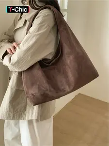 Large capacity retro shoulder bag, Minimalist tote bag, solid color lazy style, niche design, handbag, suede for work, travel, Storage Tote, casual commuter bag, commuting bag, Stylish tote bag, Casual Trendy Bag, Everyday Tote Bag