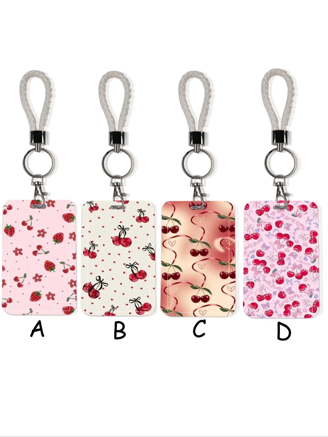 Cherry Pattern Push-Pull Card Holder Lanyard ID Badge Holder, Fits ID Cards, Student Ids, Bus Passes, Backpack Keys, Perfect Gift