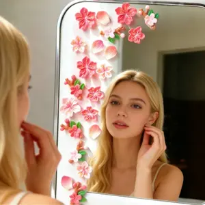 16 Pcs Mirror Floral Decorative Stickers, wall decor, Beauty decor, Flower Window Clings, Mirror Sticker for Women Girl Vanity Flowers Decals Decor for Glass Window Wall Bedroom Bathroom Decoration Gift, Car accessories, home decor