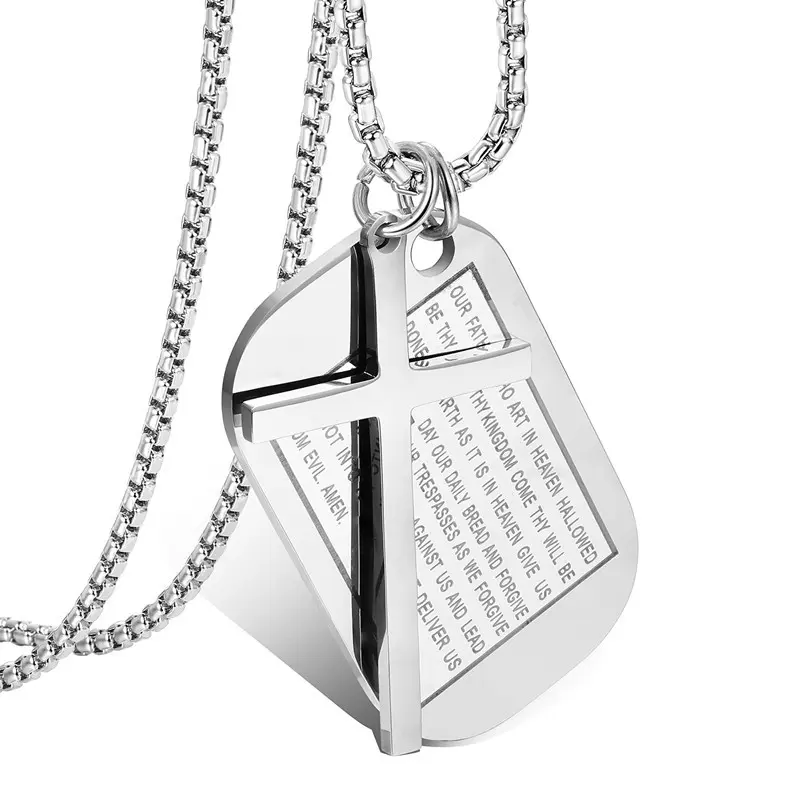 Men's Fashion Classic Stainless Steel Cross Pendant Necklace, Versatile Army-Inspired Charm Jewelry, Gift-Ready Artificial Gemstone Accessory, Dainty Cross Necklace, Cross Shape