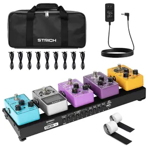 STRICH Guitar Pedal Board with Built-in Power Supply, Small Pedal Board 15 x 5.1" 1.3LB Lightweight Aluminum Alloy, PedalBoard with Pedal Cables, Bag, Hook Loop Strips PB-M15