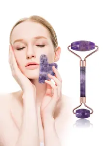 Natural Crystal Face Massage Roller, Double-ended Face Massage Tool, Facial Beauty Scraping Tool, Skin Care Tool for Women