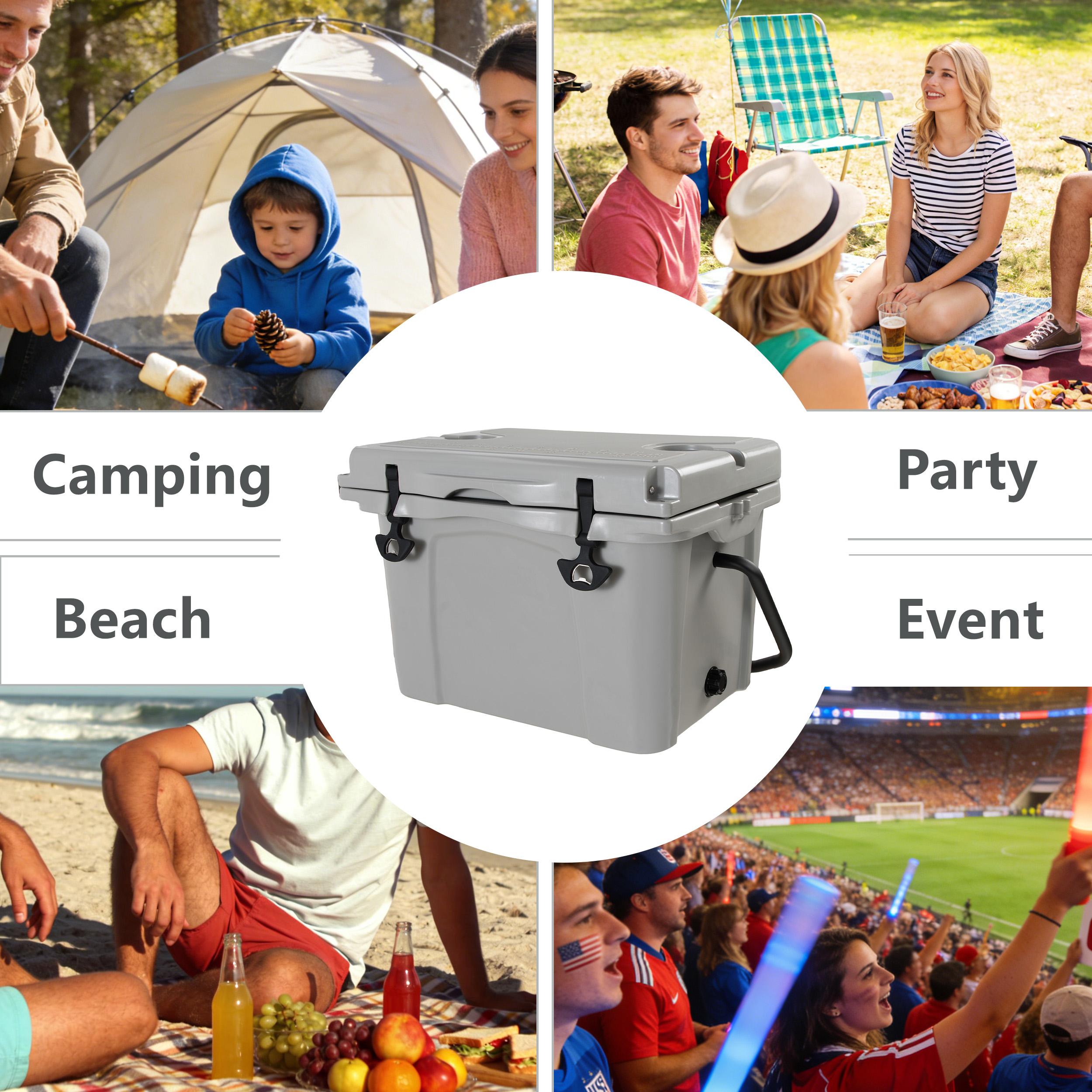 Dufominc 25QT Volume Sturdy Rotational Mold Insulated Hard Cooler with Ergo Handle, Large Size, Bottle Opener, Cup Holder, Forming Ruler, 5-7 Day Ice Retention for Camping, Beach, Travel