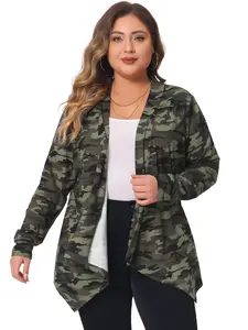Agnes Orinda Plus Size Cardigans Printed Asymmetric Hem Open Front Jackets
