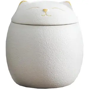 Embossed cat small ceramic candy dish/sugar bowl storage jar canister with sealed lid