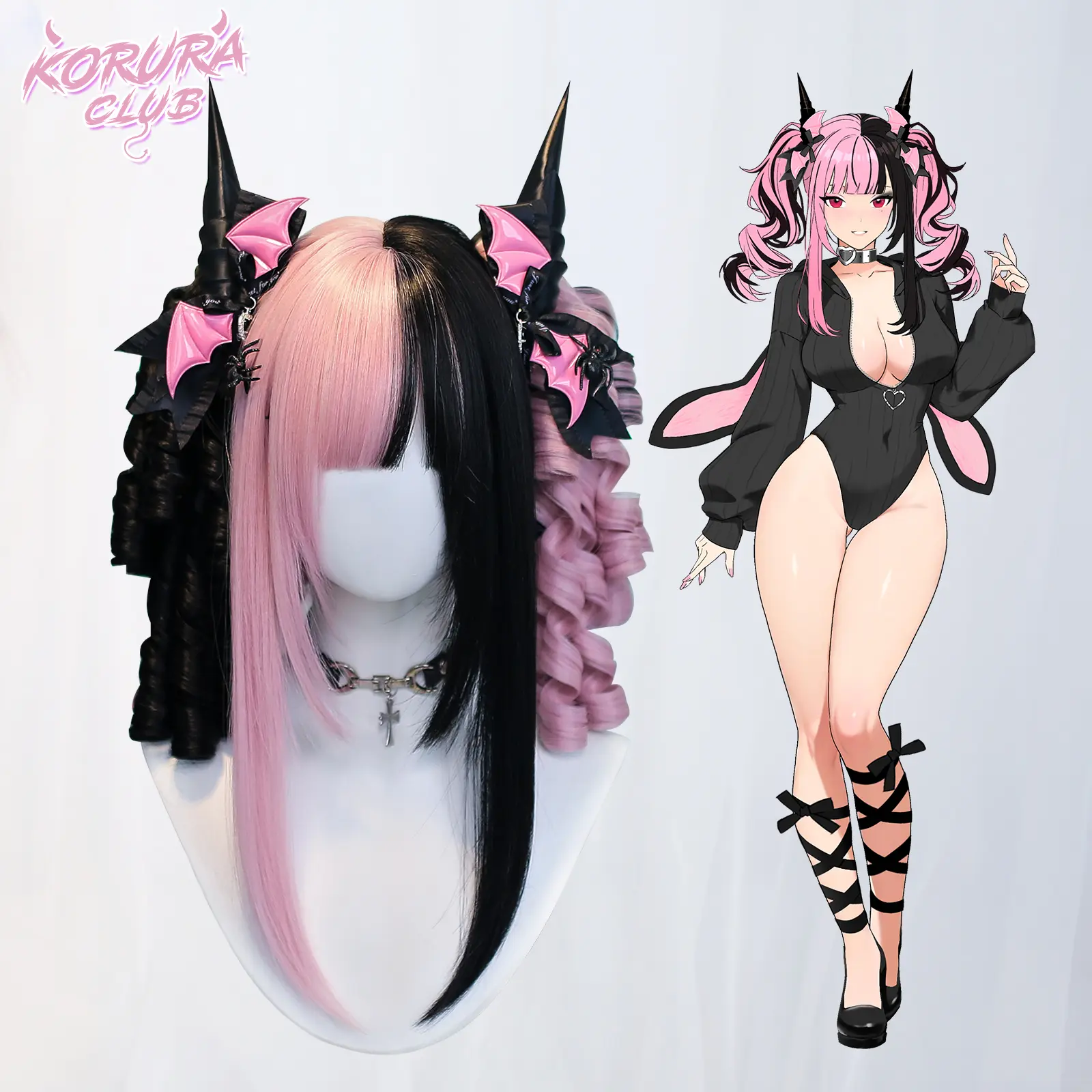 KORURACLUB Original #005 Synthetic Unisex Body Wavy Cosplay Wig - Cute Lolita Demon Princess (AkumaHime) Style, No Headpiece or Hair Styling Included, for Anime Events, Christmas, Body Wavy Wigs