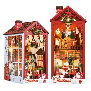 DIY Christmas Book Stand Set, 3D Mini House Model, Handmade Gift, Perfect for Birthday and Holiday Occasions, Creative Craft Kit