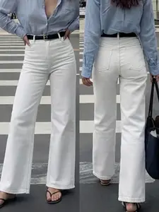 Women's High-Waisted Wide-Leg Jeans, Casual Comfortable Loose-Fitting Denim Jeans, All Seasons Fashion