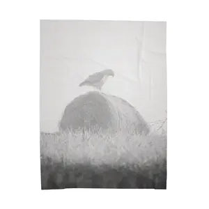 Velveteen Plush Blanket - Black & White Hawk Print