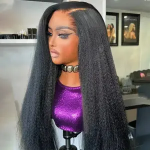 MYLOCKME Hair Glueless Kinky Straight 360 Full Hd Lace Front Human Hair Wig Brazilian Yaki Straight Wear &Go 360 Hd Lace Frontal Wig For Women 180Density