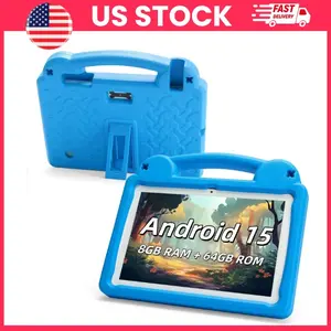 Kids Tablet 10 Inch Android 15 Educational Tablet for Kids Ages 3 to 15 Octa Core 8GB RAM 64GB Storage HD IPS Display WiFi 6 Parental Control Learning Tablet with EVA Shockproof Case Eye Protection Blue Kids Learning Tablet Gift for Boys Girls