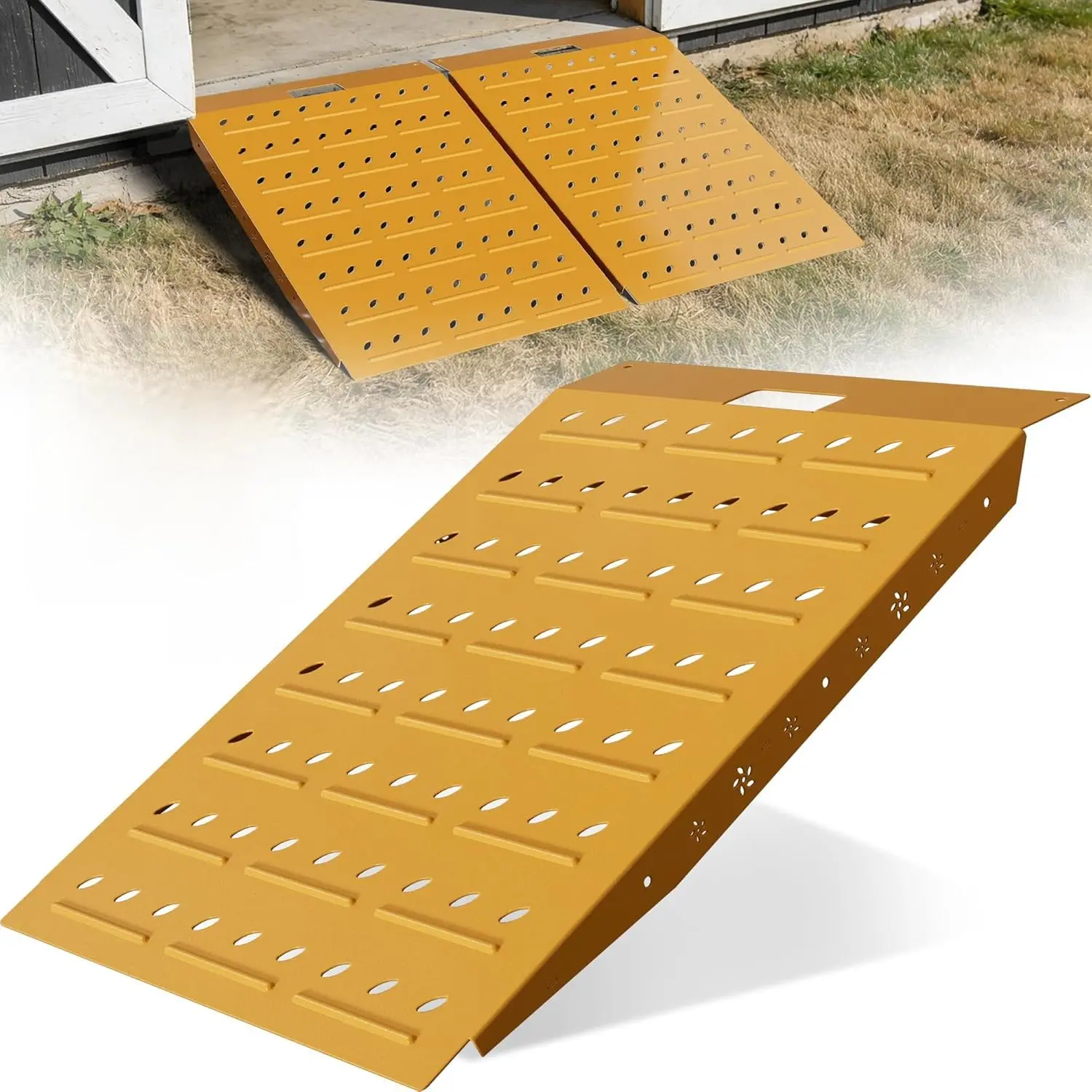 36" x 24" Shed Ramp - Yellow Loading Ramp for Riding Mower, 1 Pack Ramps for Shed，800 LB Capacity Alloy Loading Dock Ramp for Garages, Barns