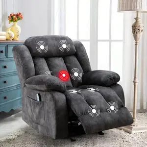 [memorialday] Ebello Massage Swivel Rocker Recliner Chair with Heat and Vibration,360 Degree Manual Swivel Rocking Recliners with Side Pocket, Comfy Fabric Single Sofa Reclining Chair for Living Room