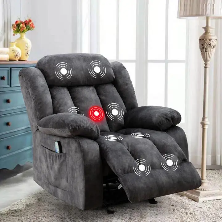 [summergarden] Ebello Massage Swivel Rocker Recliner Chair with Heat and Vibration,360 Degree Manual Swivel Rocking Recliners with Side Pocket, Comfy Fabric Single Sofa Reclining Chair for Living Room