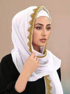 New Crown Wave Hem Chiffon Scarf, Versatile Long Wrap for Women, Fashion High-Quality Headscarf, Trendy All-Season Accessory