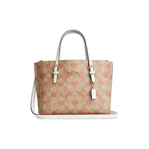 COACH Mollie Classic Monogram Heart Detachable Strap PVC Tote Bag for Women, Casual Style in Light Khaki and Chalk White