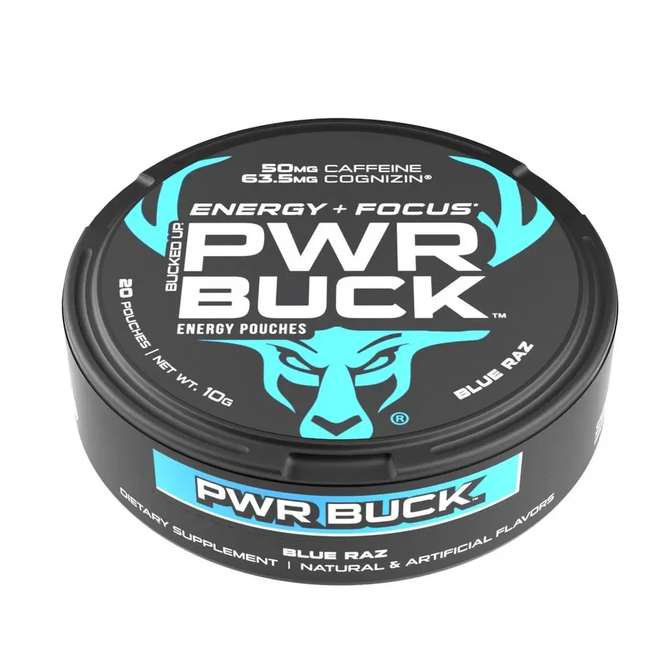 Bucked Up PWR Buck Energy Pouches, 50mg Caffeine Fast-Acting Energy Fitness Supplement for Workout Performance Support, Caffeine 50Mg, Adults