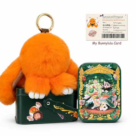 BunnyLulu Handmade Fluffy 100% Plush Rabbit Keychain - 5.8in Kawaii Accessory, Unisex Everyday Bag Charm for Purse, Tin & Certificate Card, Friend Christmas Gifts (Toys & Hobbies Stuffed Toy)