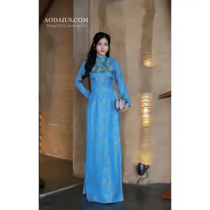 Sapphire Golden Bloom Ao Dai No Pants | Áo Dài Truyền Thống M11