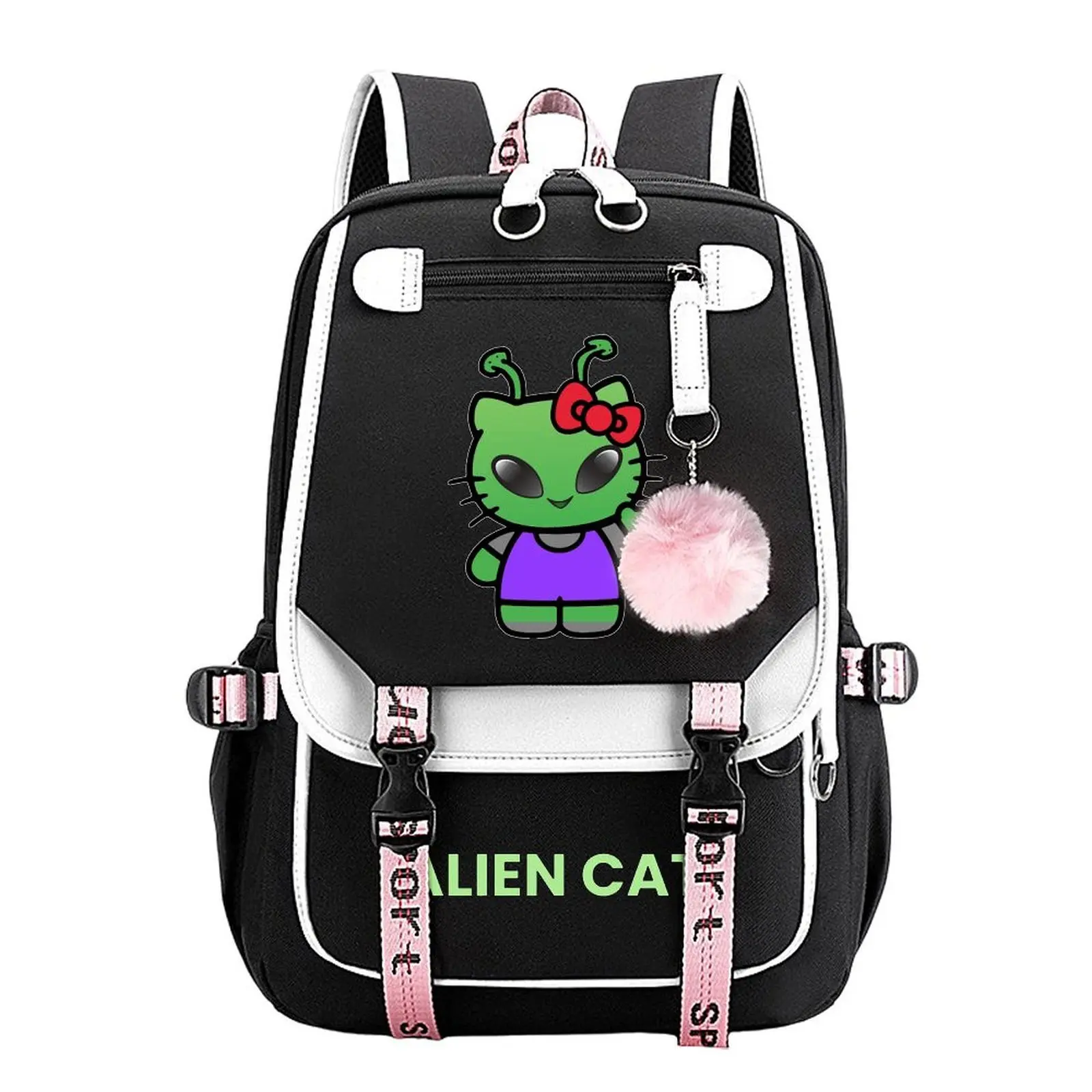 Alien Cat Print Backpack for Teen Boys & Girls, Large 18.1" Durable Water-Resistant School Bag for Campus Life with Laptop Compartment