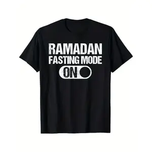 100% Cotton Casual Crew Neck Tee for Men, Regular Fit, Knit Fabric, All-Season Comfort, Muslim Celebration Wear, Slight Stretch, Sizes S-3XL