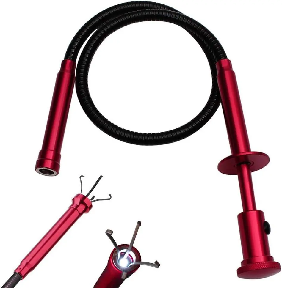 Junrbx Four-Claw Magnetic Gripping Tool with LED Light Stainless Steel Spring Flexible 61cm Reach for Car Repairs & Mechanics Tools