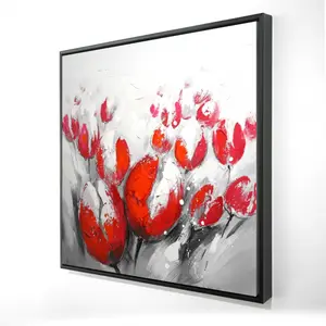 Begin Home Decor 2081-2424-FL64 24 x 24 in. Red Tulips Framed Canvas - White Botanical Home Decor Art