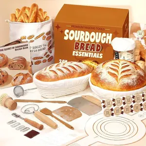 Sourdough Starter Kit, Sourdough Tools with Banneton Bread Proofing Basket, Sourdough Starter Jar, Sourdough Bread Baking Supplies, Complete Sourdough Kit Gifts for Bakers Women Mom