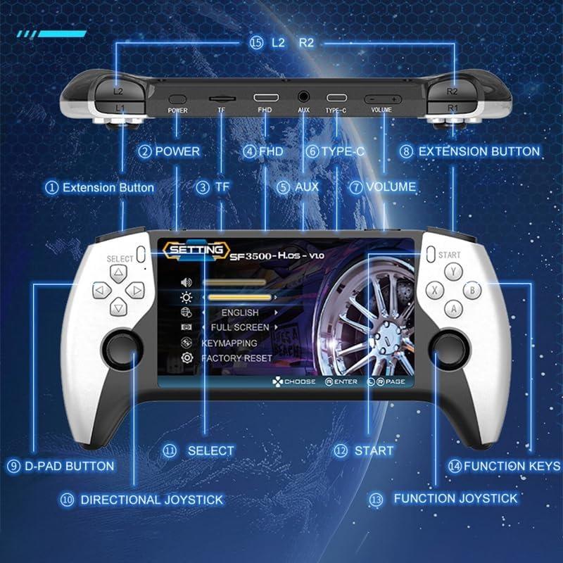 2026 New Sf3500 Upgrade Version Handheld Game Console, 5 Inch IPS Full-HD Screen, 3000mah Long-Lasting Battery, Ideal for Gaming Enthusiasts