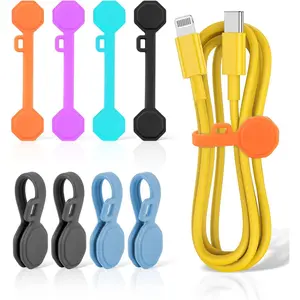 L-WCP001  8 PCS Silicone Magnetic Cable Ties, Cable Clips Cord Organizer [1S] Management Cable Cords, Reusable Magnet Cable Organizer, Phone Cord Holder for Organizing, Bookmark Whiteboard Fridge Magnets etc