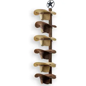 Cowboy Hat Holder, Cowboy Hat Rack for Wall, 6- Wall-Mount Western Hat Organizer with Wooden Board  Storage Hat Holder Organizer