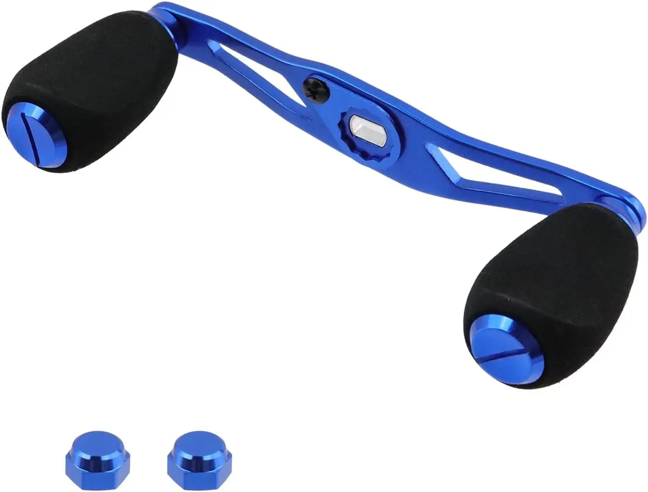 Fishing Reel Handle Blue Fishing Baitcasting Handle Rocker Baitcasting Reel Replacement Parts, with EVA Grip Knob and Nut (Blue + Black)