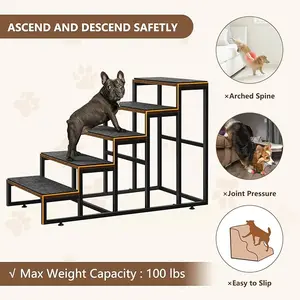 Dog Stairs Grey Dog Steps for High Beds 5 Tier Pet Stairs for Small Medium Large Dogs and Cats, Pet Step with Non-Slip Stair Tread for Puppy, The Old, and Injured Dogs