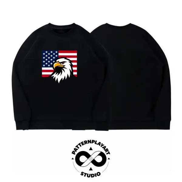 Black American Eagle Flag Crewneck Sweatshirt - Patriotic Graphic Pullover graphic  tee funny  shirt