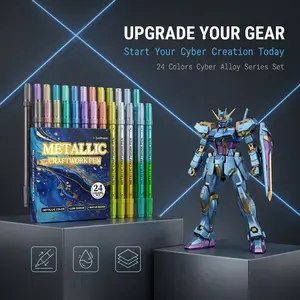 3D Printing Metallic Art Pen Marker - 24-Color Industry Ray Colored & Cyber Alloy Dual-tip, dual-color Markers Set for 3D Printing Enthusiasts, ，3d printed stuff，functional prints Office Supplies with Self-Leveling Tech & Shining Finish