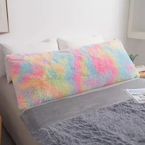 Rainbow Print Fluffy Body Pillow Cover, 20x54 Shaggy Faux Fur Body Pillow Case, Tie Dye Soft Plush Fuzzy Long Bed Pillowcase with Zipper for Kids Girls Children Women Rainbow