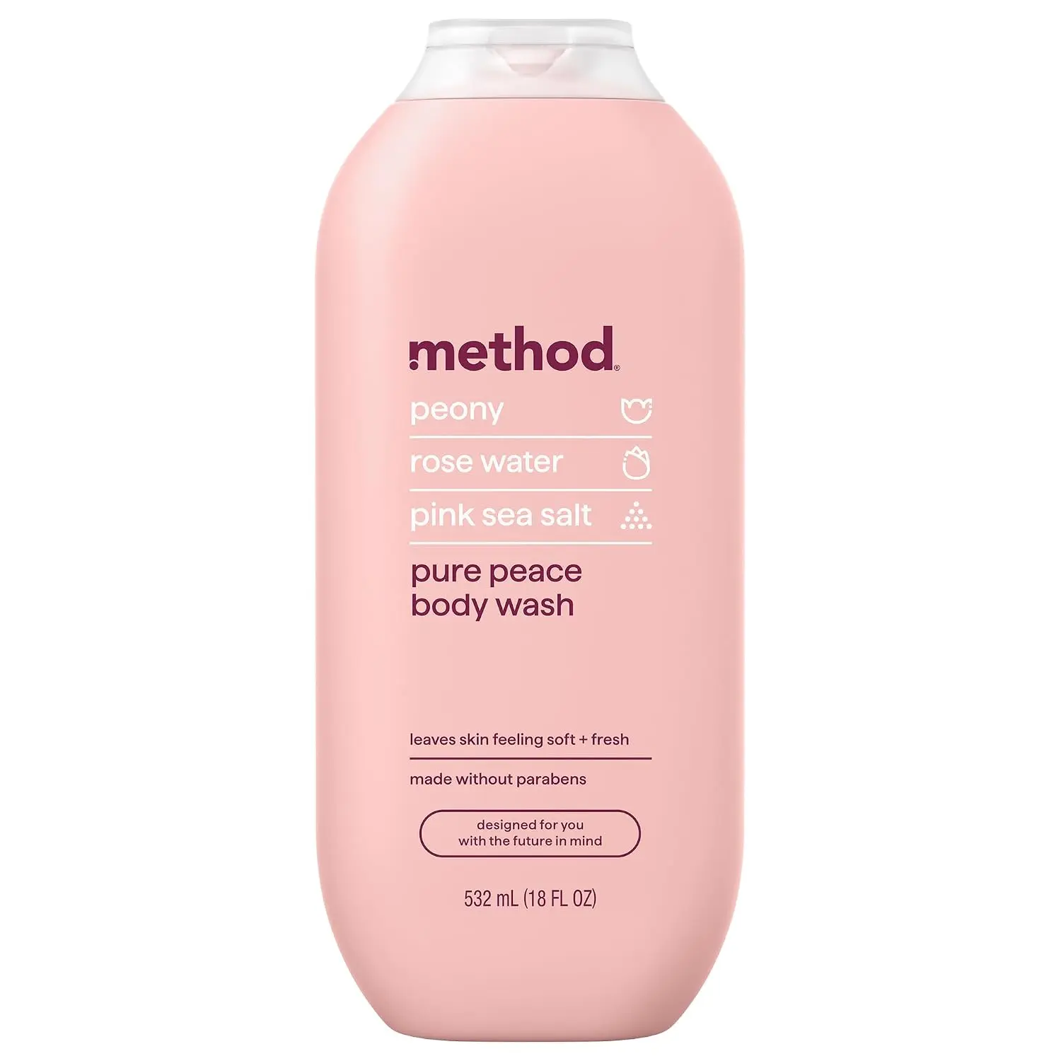 method Body Wash, Pure Peace, 18 fl oz | Soothing Formula, Leaves Skin Feeling Soft & Moisturized, Made Without Parabens, Notes of Peony, Rose Water & Pink Sea Salt