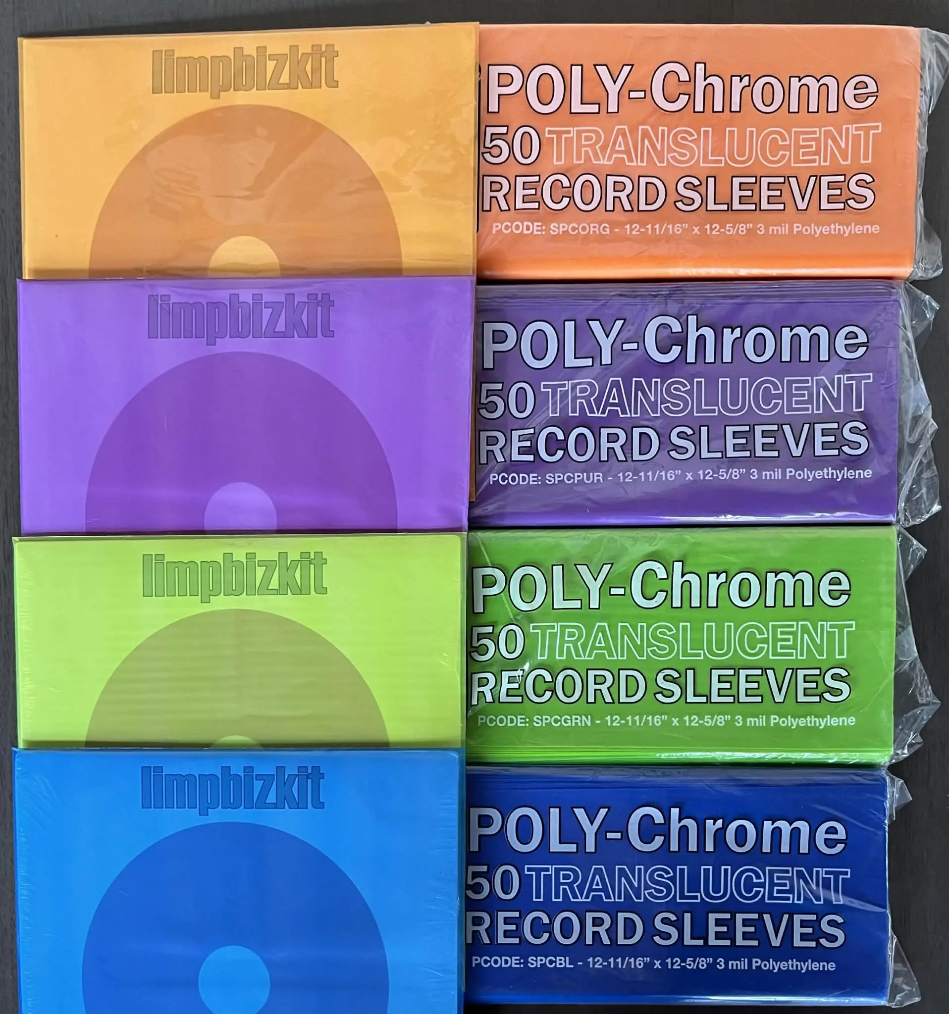 Color Outer Sleeves Vinyl Records 12" 3mil thick Poly-Chrome Translucent 50pk