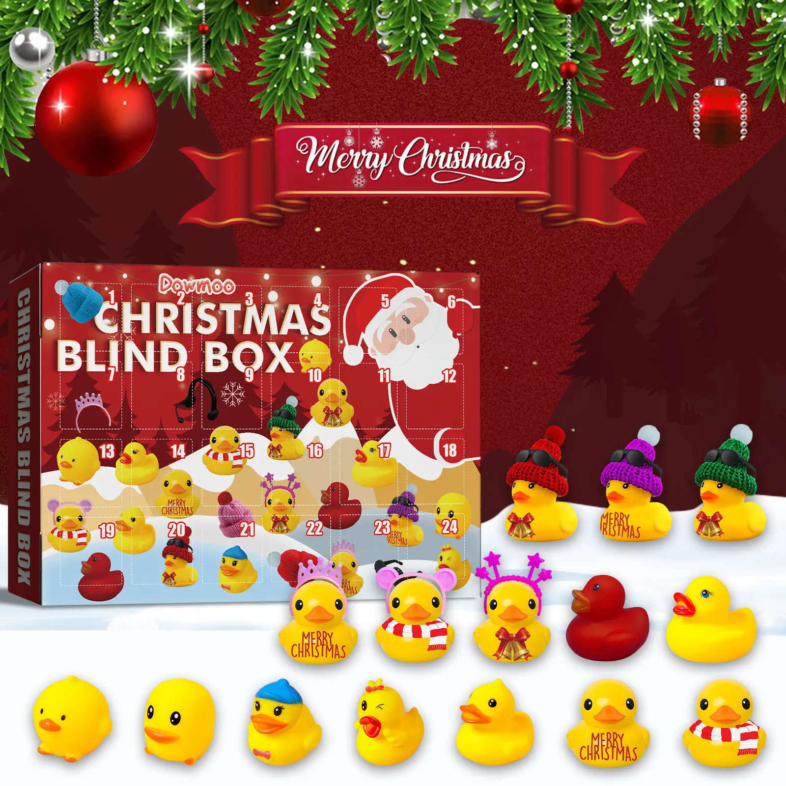1 Set 24 Days Christmas Advent Calendar Rubber Duck Assortment - Compartment Countdown Design, Cartoon Bath Toys, Xmas Party Favor/Goodie Bag Stuffer, Ideal Gift for Kids, Boys, Girls & Toddlers