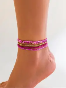 Summer Beach Pearl Anklet Set, Multi-Layer Elastic Ankle Bracelets, Adjustable Bikini Jewelry for Women & Girls, All Seasons, Wearable Jewelry