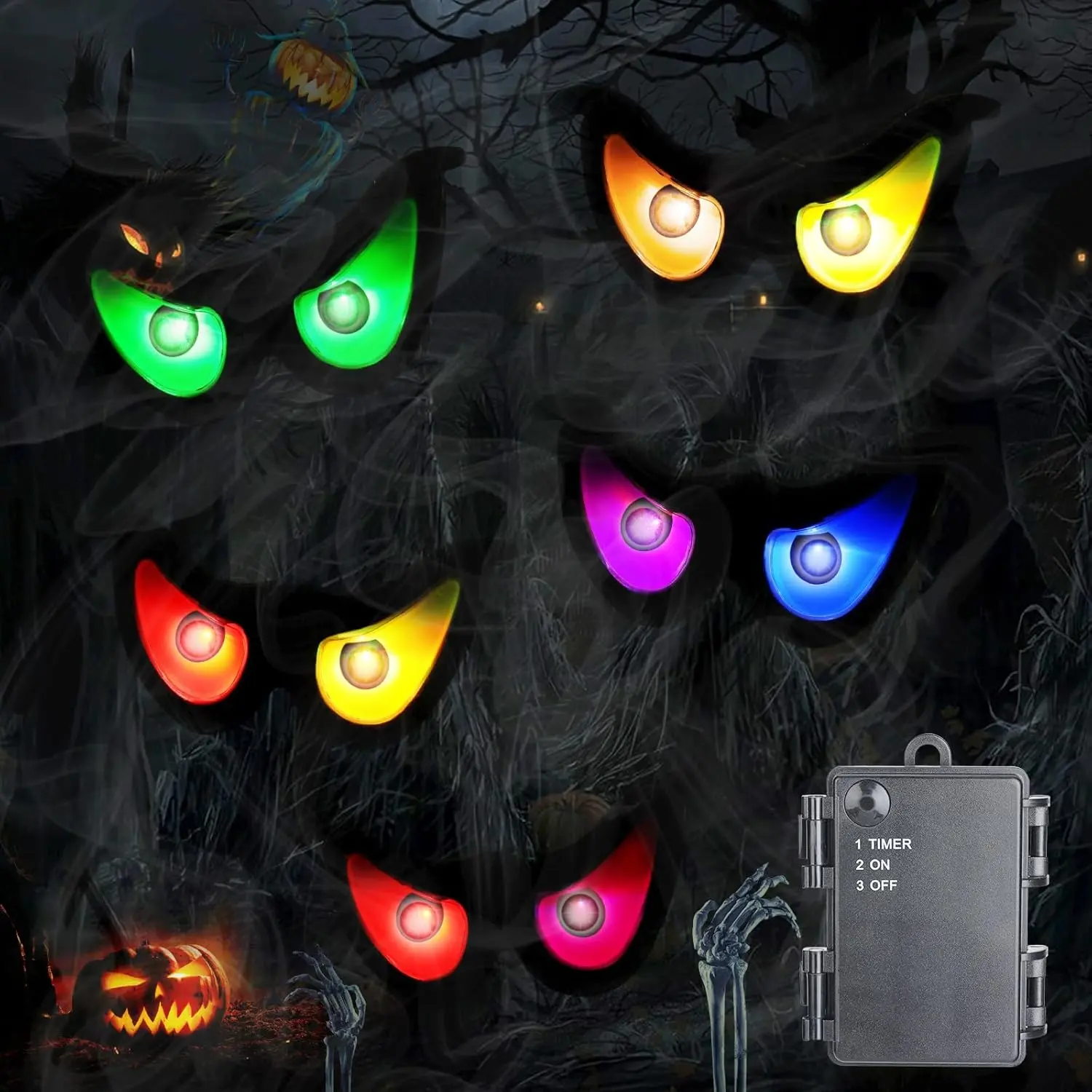 Halloween Monster Eyes Lights – 5 Pairs RGB Color-Changing Glowing Eyes, Battery Operated with Timer, Indoor & Outdoor Spooky Decorations for Trees, Bushes & Yard