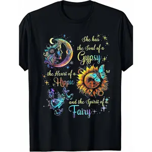 She Has The Soul Of A Gypsy, The Heart Of A Hippie, Vintage Pattern Print 100% Women'S T-Shirt Fashion Casual T-Shirt