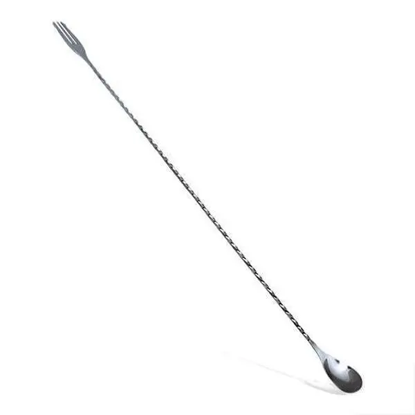 BarConic® Trident End Stainless Steel Bar Spoons - Long Twisted Stem, Stylish Design, Durable Bar Utensils, Efficient Grip, 40cm-50cm Size Options for Cocktail Stirring with Garnish Fork