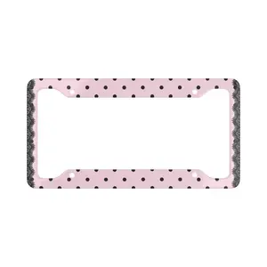 [ Trending ] Lacey Polka Dot License Plate Frame - Dotted Lace Car Accessories - Girly Aesthetic Bow & Lace Plate Cover - Chic Coquette Car Decor