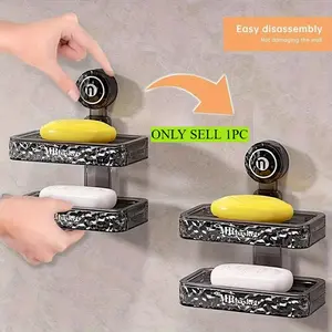 No-Drill Suction Cup Installation - Modern Wall-Mounted Soap Holder with Mirror - Transparent Plastic Bathroom Storage Rack Strong Suction Cup Soap Tray