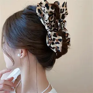 3PCS Large Leopard Print Bow Claw Clip, Vintage Y2K Strong Hold Hair Clips for Women, Aesthetic Daily & Beach Styling