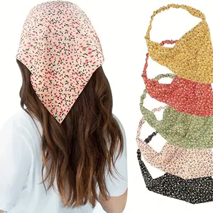 5pcs Boho Floral Headband - Chiffon Elastic Triangular Hair Scarf for Women and Girls - Stylish Hair Accessory for Any Occasion